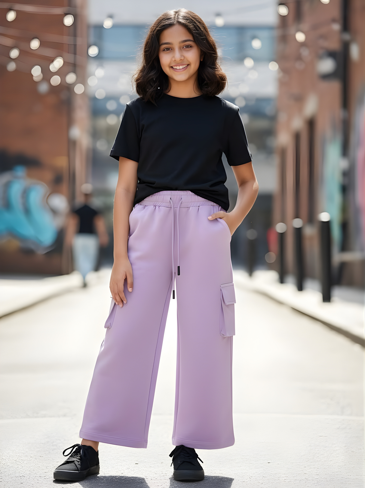 Girls' Lavender Purple Wide-Leg Cargo Track Pants