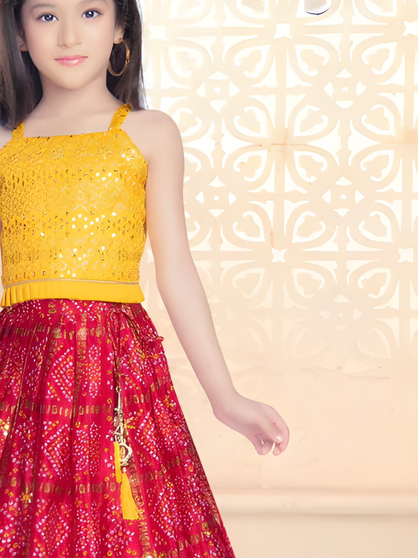 Girls Traditional Sleeves Less Long Choli - Yellow