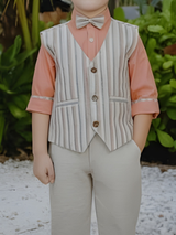Boys' Pink Vertical Stripe Waistcoat & Trouser Set