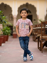 Boys Peach Tie-Dye Graphic Print T-Shirt
