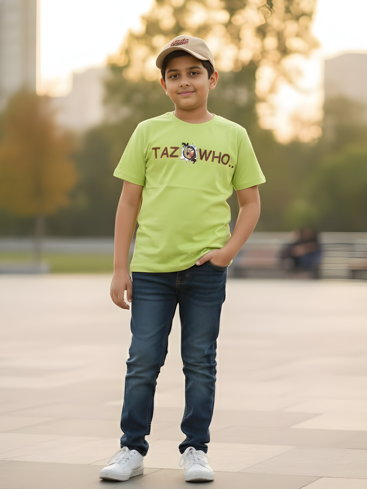 Boys "TAZ WHO." Looney Tunes Graphic Print Lime Green T-Shirt