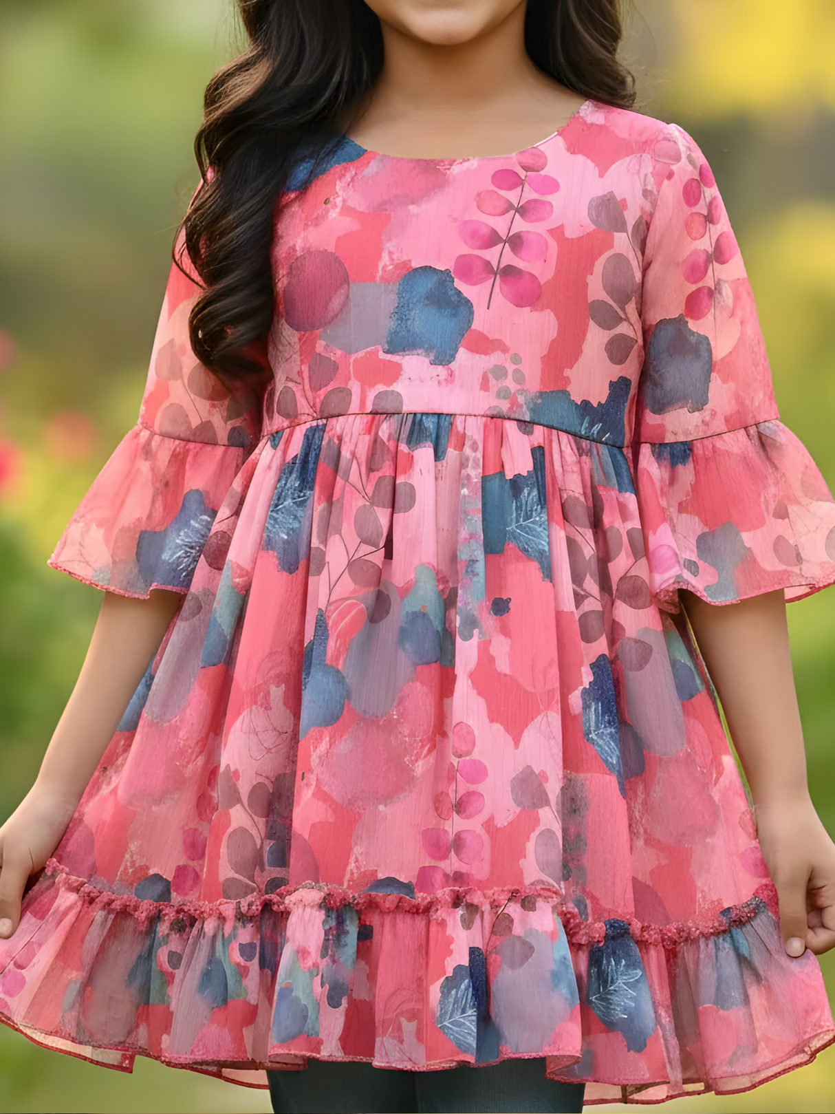 Rosewater Garden Pink Floral Ruffle Frock for Girls