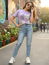 Girls' "Enjoy the Now" Graphic Knit Top - Lavender Purple.