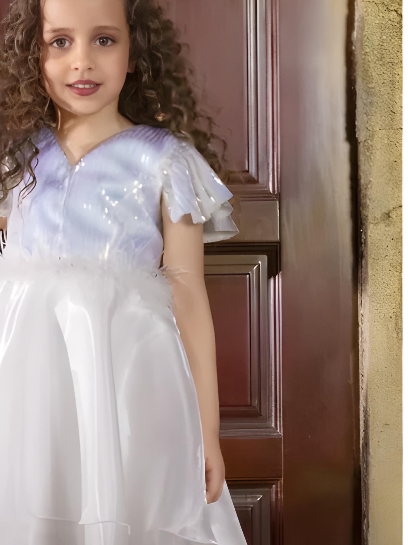 Girls Party Satin Party Frock With Work - White