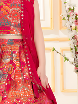 Girls' Hot Pink Patchwork Lehenga Set with Jacket