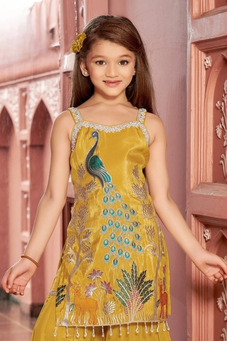 Girls Yellow Embroidered Palazzo Set