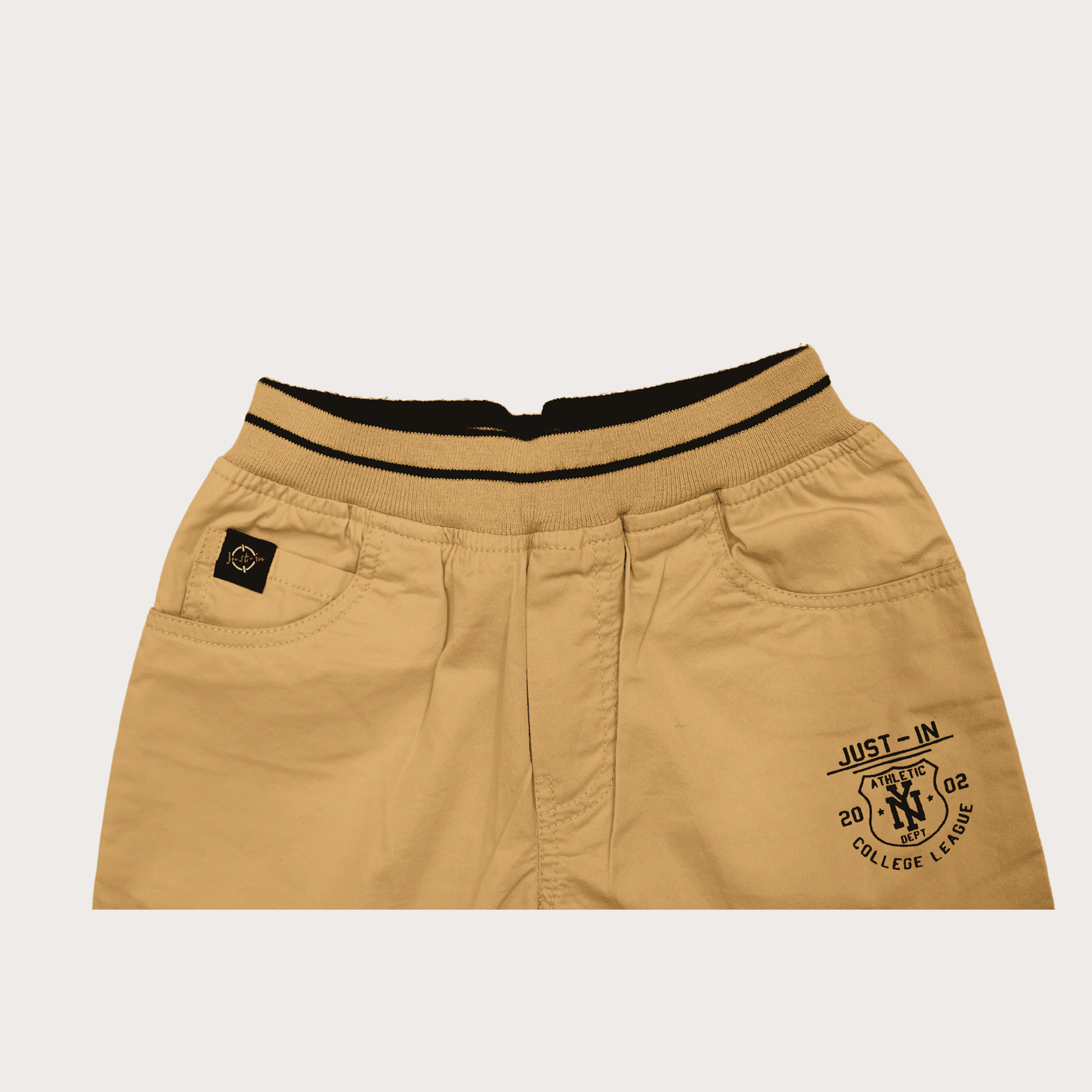 Boys Casual Plain Cotton Shorts Full Elastic - Cream