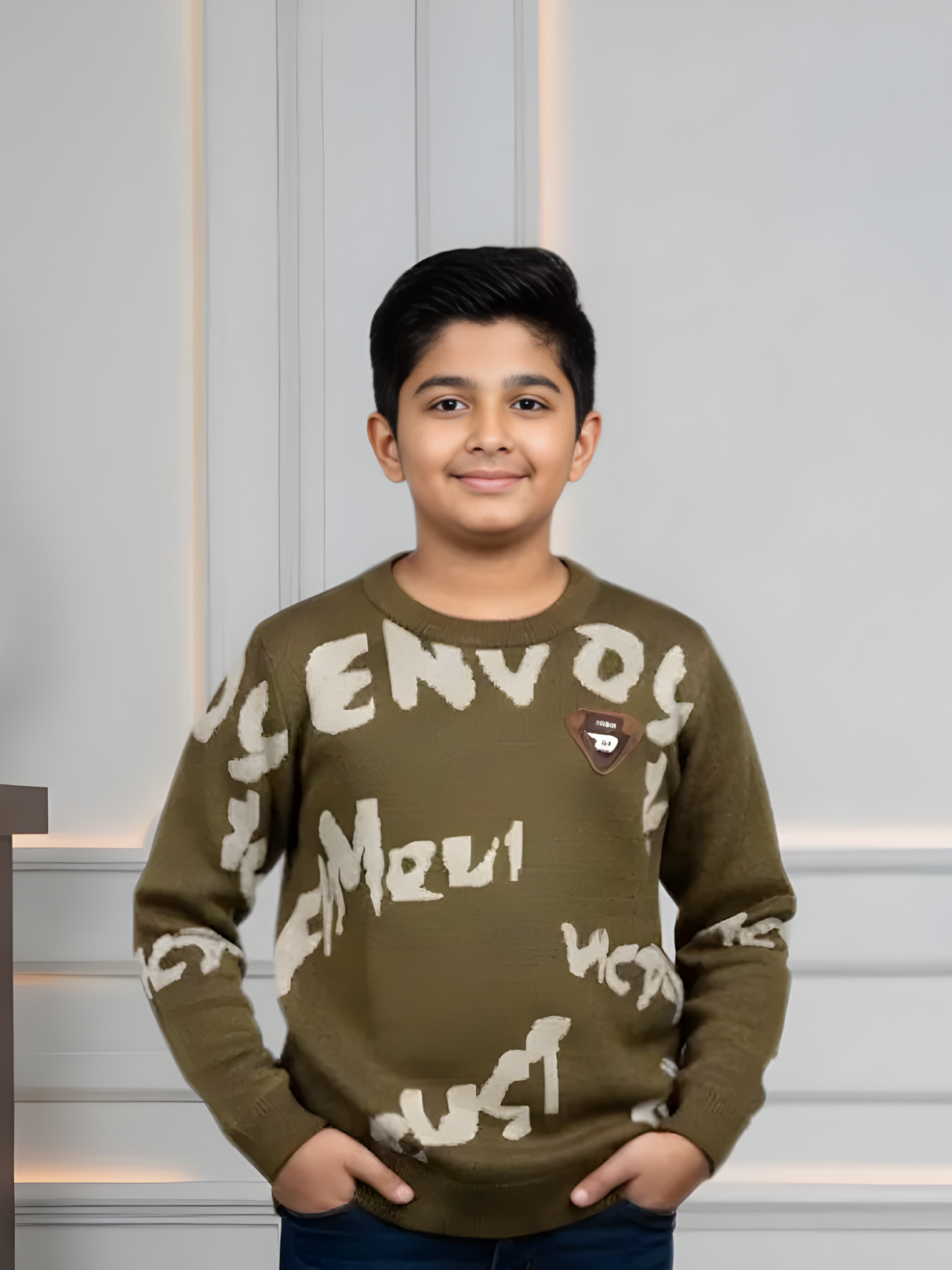 Boys' Olive Green "ENVOY" Abstract Typography T-Shirt