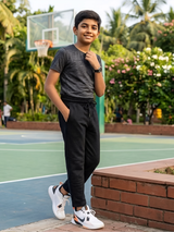 Boys Premium Black Cotton Knit Drawstring Pants