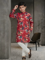 The Festive Parade Elephant Printed Kurta (Rani Pink/Red).