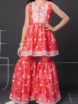 Girls Traditional Sleeves Less Sharara Set - Rani