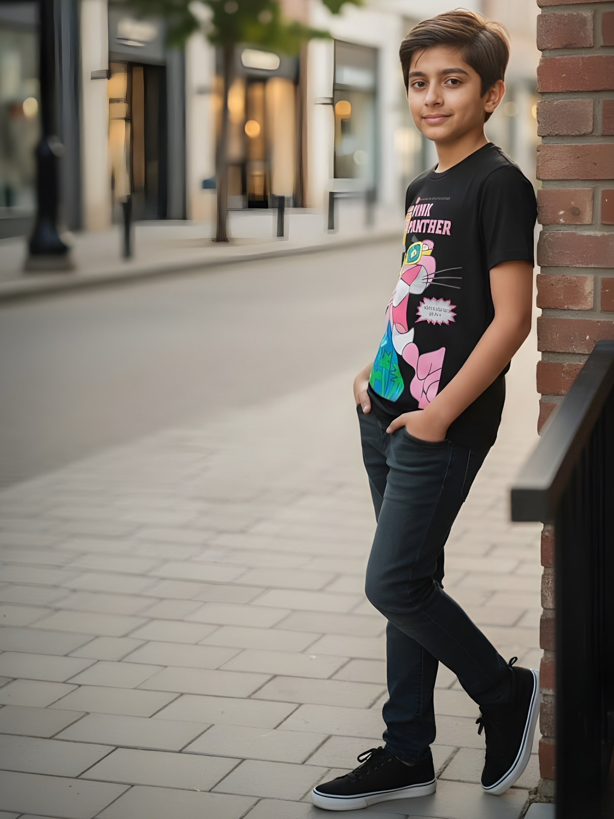The Pink Panther 'Goes Hollywood' Retro Graphic Kids' Black T-Shirt.