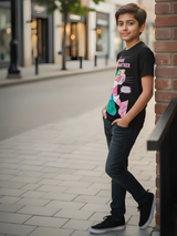 The Pink Panther 'Goes Hollywood' Retro Graphic Kids' Black T-Shirt.