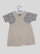 Baby Boys’ Beige Dungaree Set with Striped T-Shirt and Cute Monkey Patch - Brown