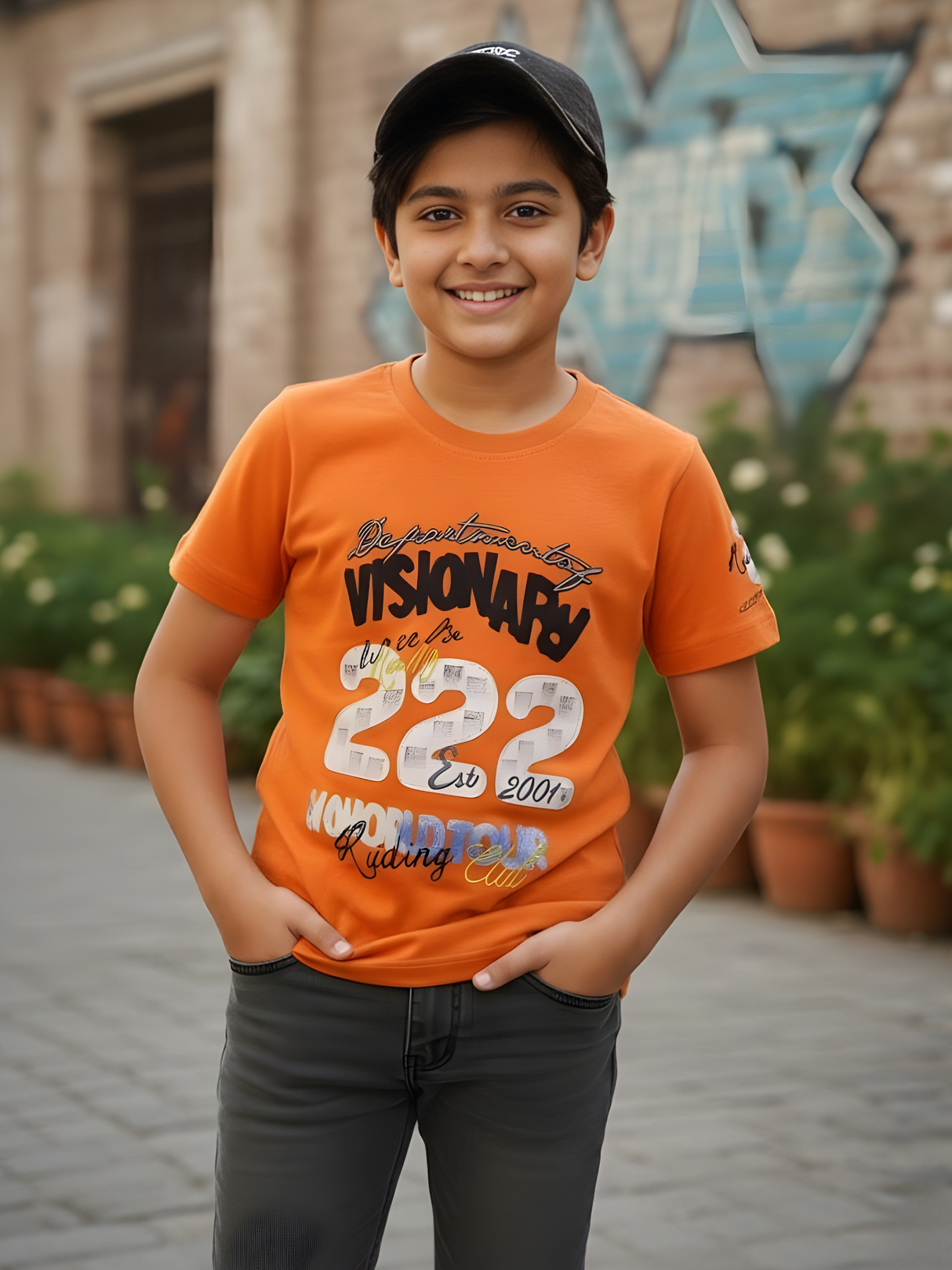 Boys' Neon Orange 'Visionary 222' Urban Graphic Tee