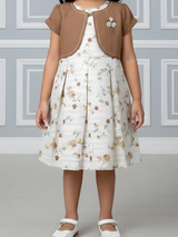 Girls' Floral Print Frock with Brown Bolero Jacket Set