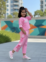 Girls' Trendy Pink Graphic Print Coordinate Set.