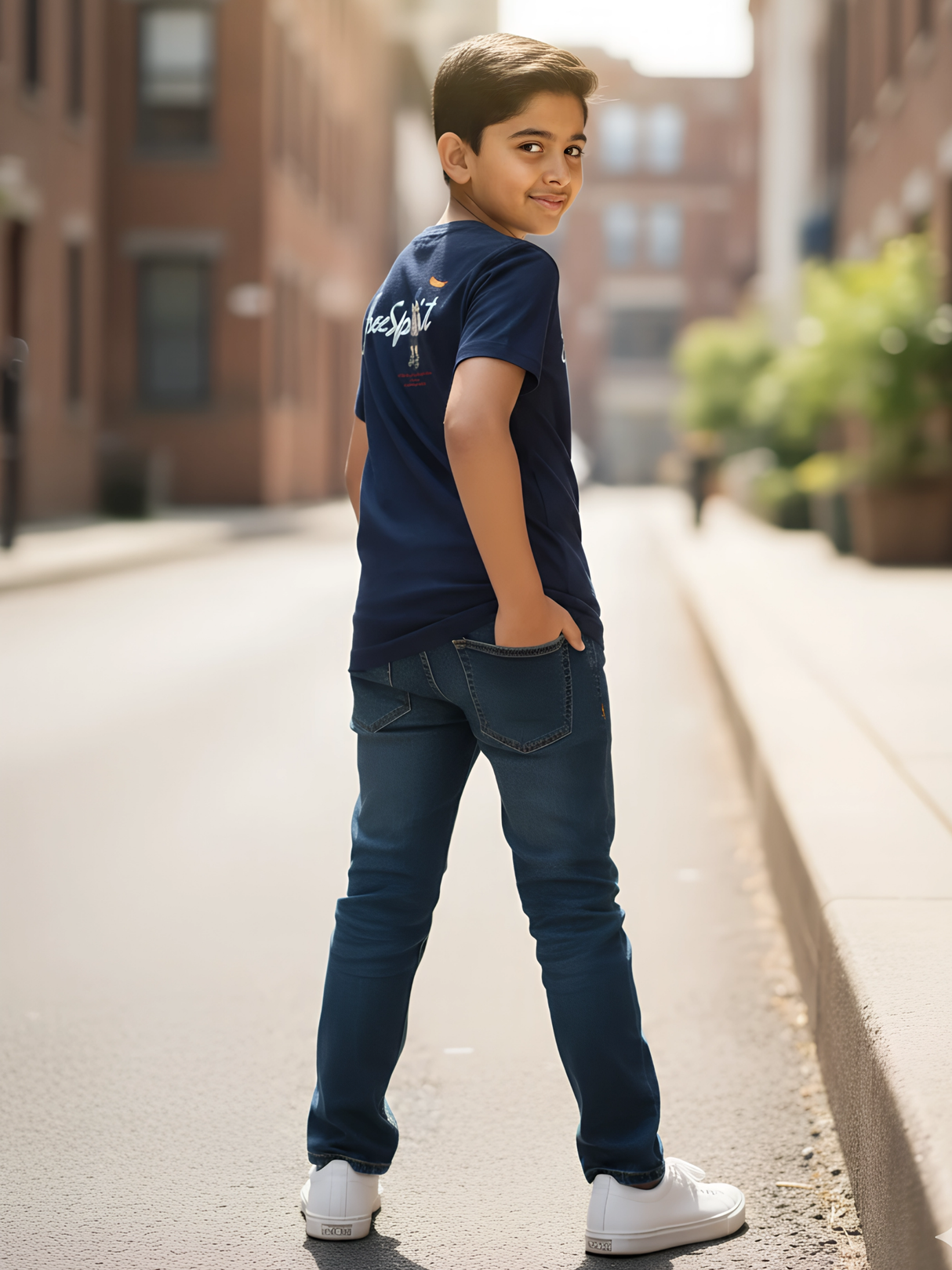 Kids' 'Free Spirit' Adventure Graphic T-Shirt - Dark Navy Blue.