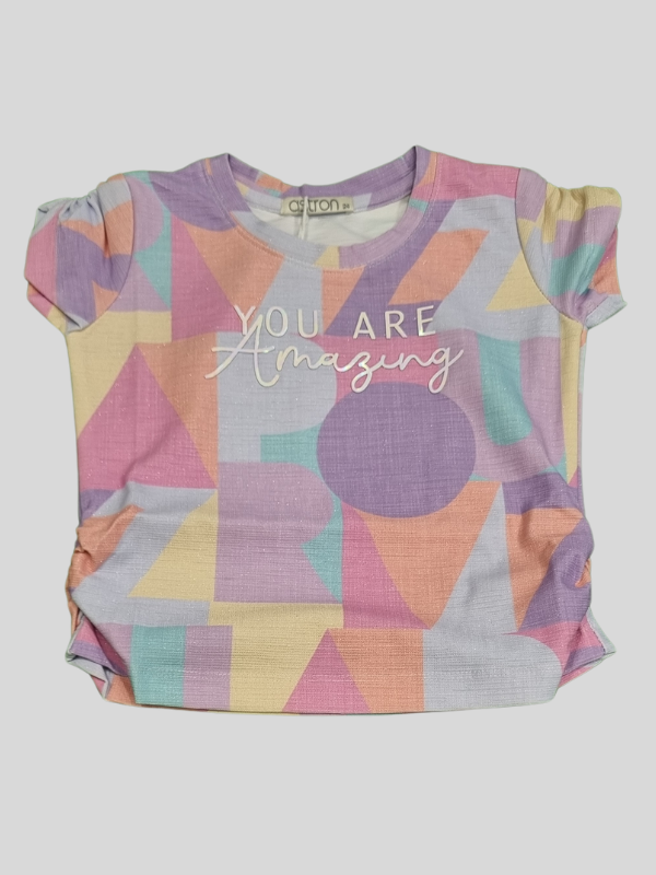 Girls’ Colorful Geometric Print Co-Ordinate Set – ‘You Are Amazing’ Summer Outfit