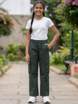 Girls Olive Green Cargo Pants
