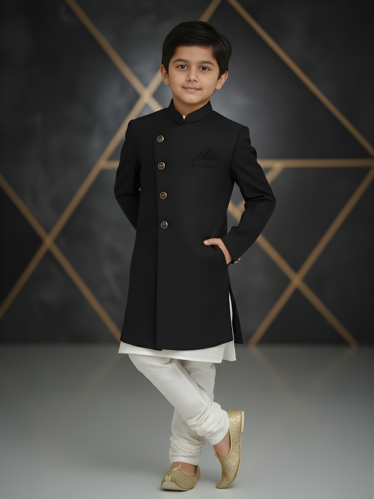 Boys' Formal Black Bandhgala Sherwani / Achkan Coat
