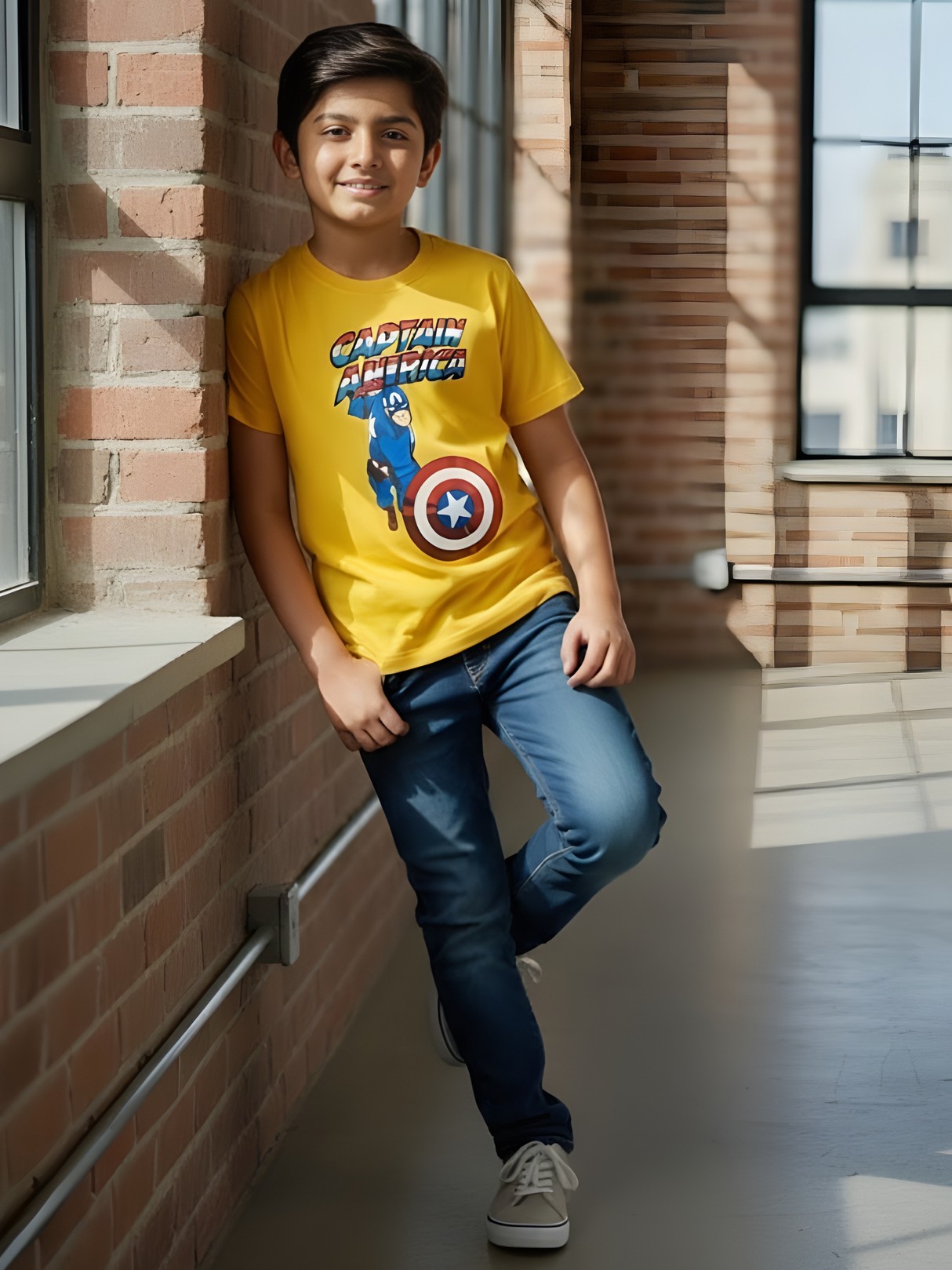 Kids' Marvel Captain America Action T-Shirt - Bright Yellow.
