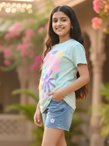 Girls' Vibrant Floral Graphic Cotton T-Shirt - White