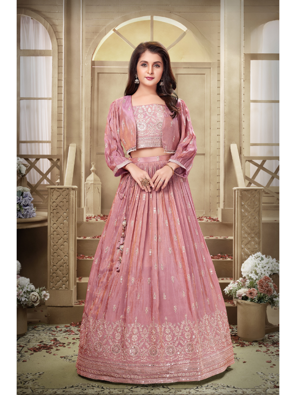 Girls Traditional Sleeves Less Long Choli - Pink