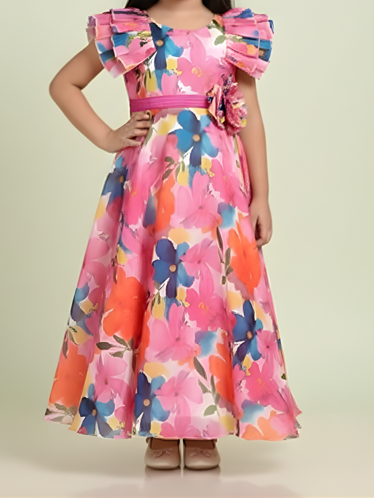 Girls Party Plain Satin 3/4th Sleeves Western Gown - Rani