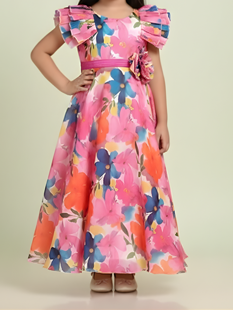 Girls Party Plain Satin 3/4th Sleeves Western Gown - Rani