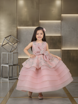 Girls' Layered Princess Party Frock with Bow Detail (Dusty Pink)