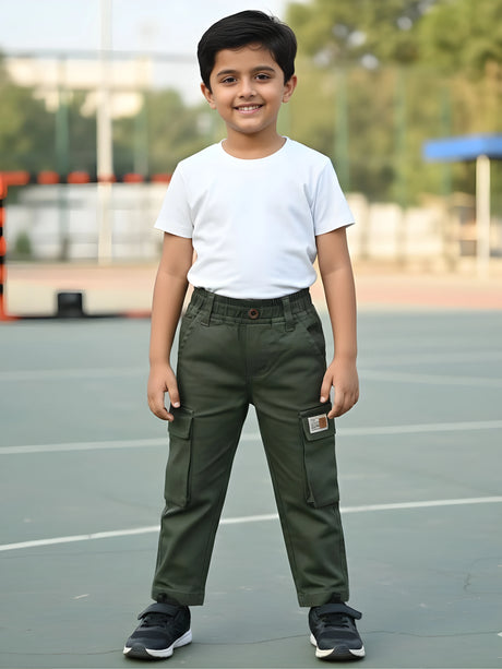 Boys Premium Olive Green Cotton Cargo Pants