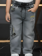 Boys' Grey Acid Wash Space Graphic Jogger Jeans.