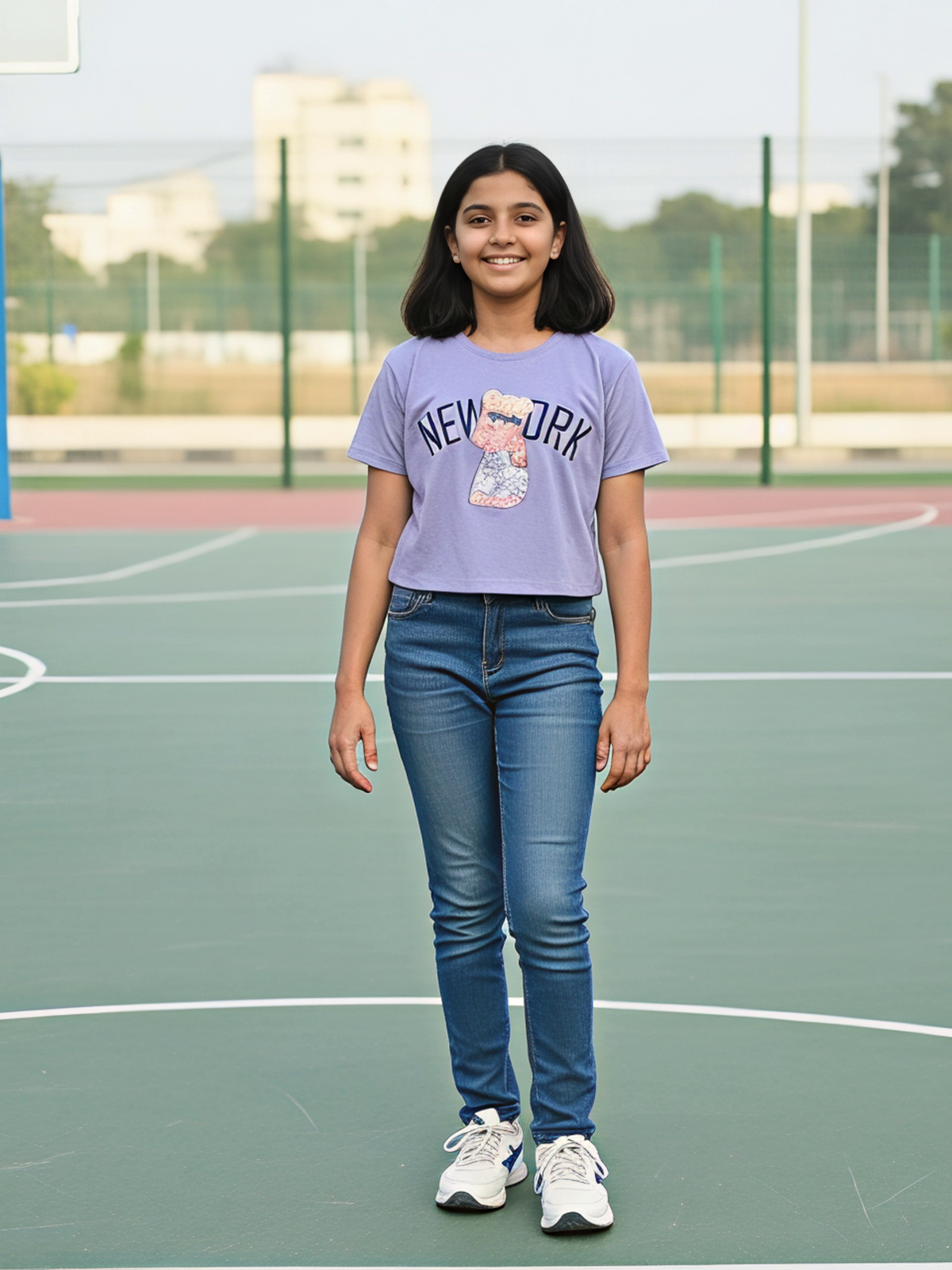 Girls Purple Graphic Print Crop Top