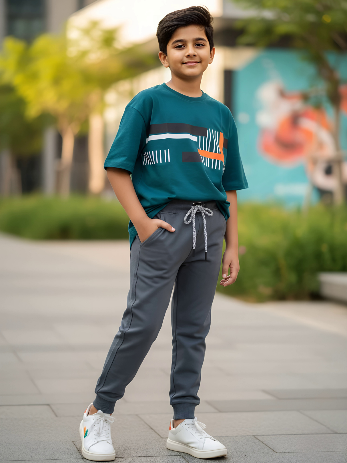 Boy's Sporty Grey Cotton Blend Joggers