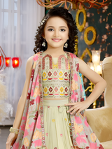 Girls' Vibrant Orange Patchwork Print Lehenga Choli
