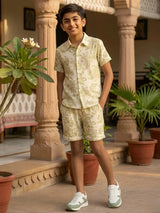 Boys Cream Floral Print Cotton Co-ord Set