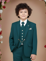 Boys' Teal Blue 5-Piece Formal Suit Set with Vest and Tie