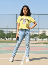Girls' Trendy Yellow Graphic Print Crop Top