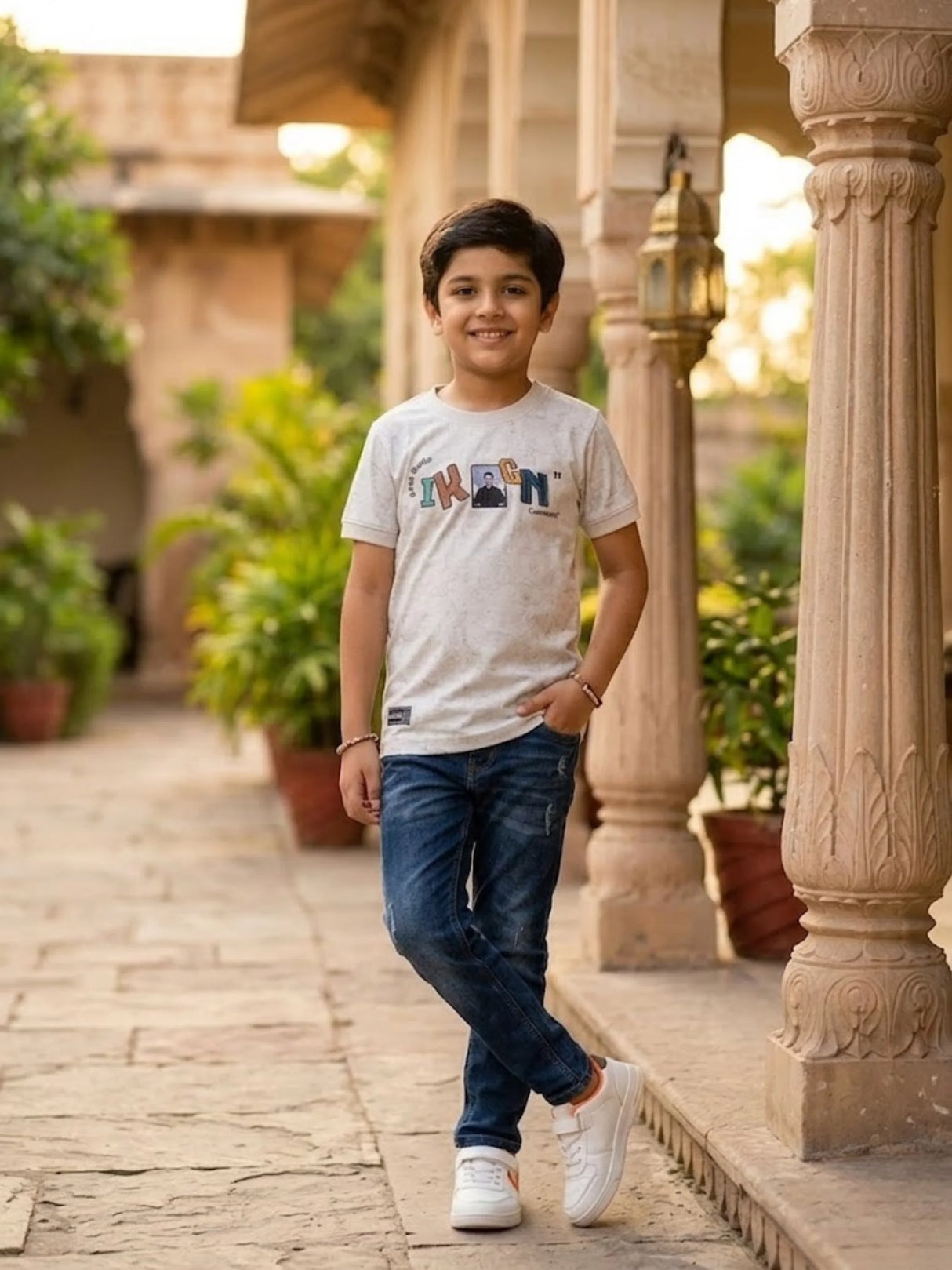 Boys Slate Grey Graphic Print Cotton T-Shirt