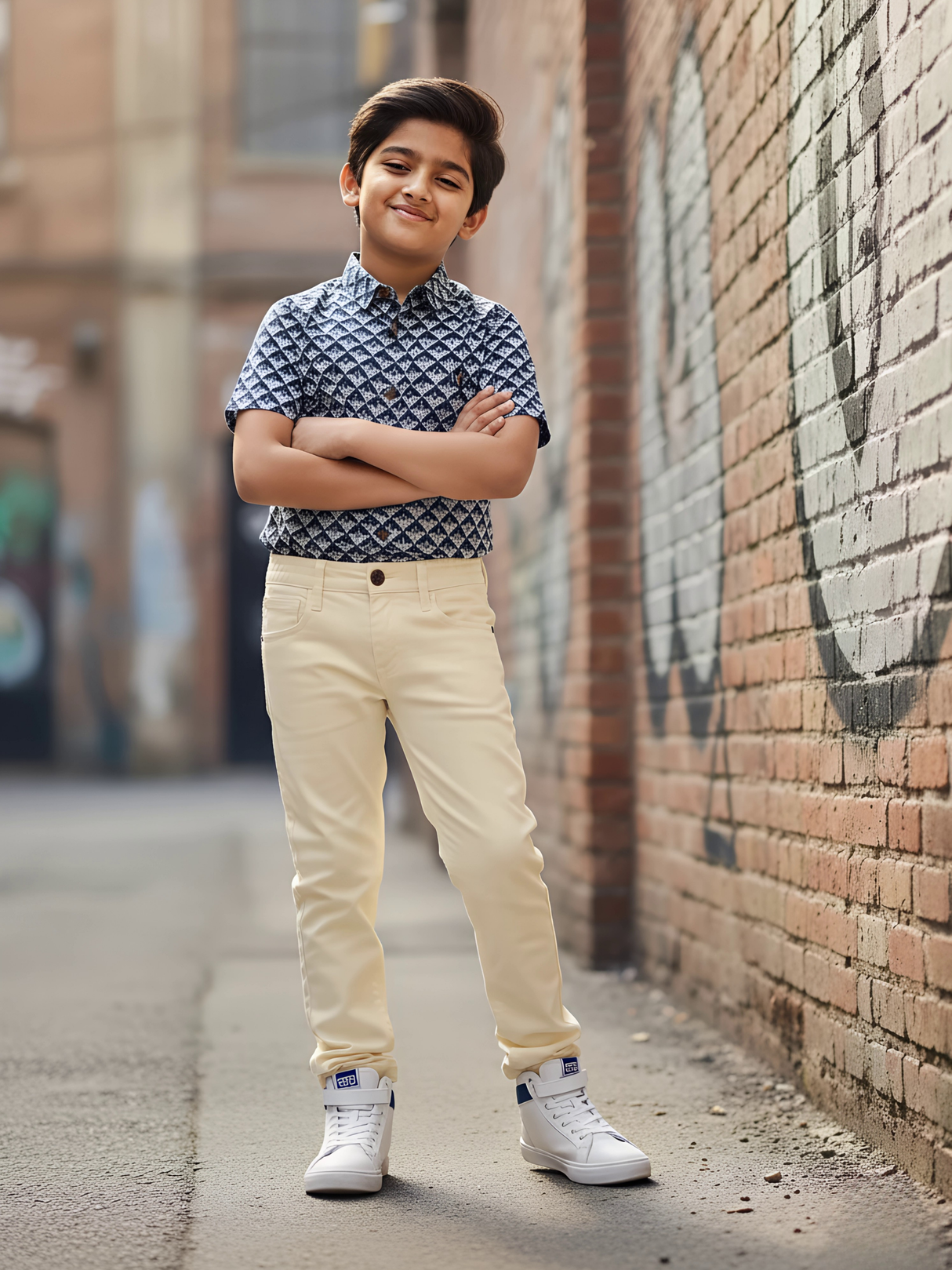Boys Premium Cream Cotton Regular Fit Casual Chinos