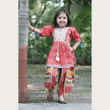 Girls Traditional 3/4th Sleeves Dhoti Set - Red