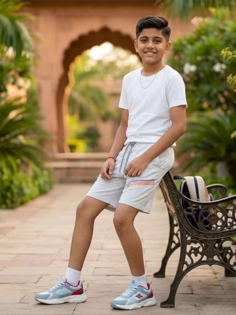 Boys Casual Grey Striped Lounge Shorts