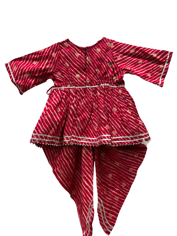 Baby Girl's Traditional Girls Ethnic Wear - Red Striped Kurti with Dupatta