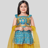 Girls Traditional Sleeves Less Plazo Set - Blue