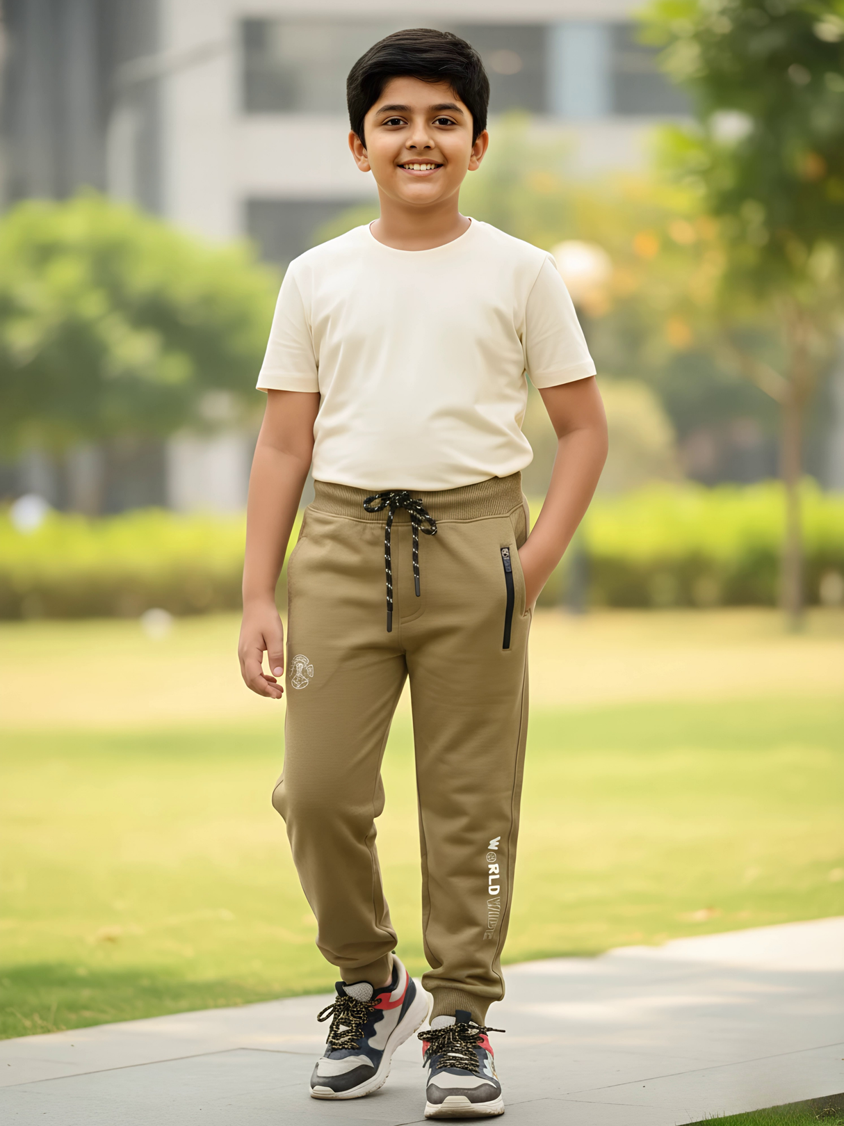 Boys Khaki Comfort-Fit Active Joggers