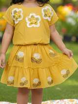 Girls Yellow Top & Tiered Ruffle Skirt Set