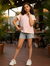 Girls Pastel Pink Relaxed-Fit Floral Outline Fashion Top..