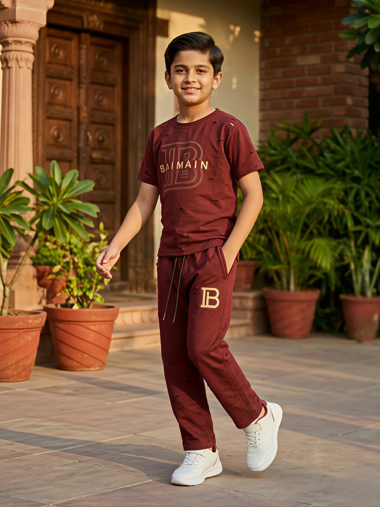 Boys’ Premium Maroon Monogram Coordinate Set