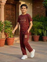 Boys’ Premium Maroon Monogram Coordinate Set